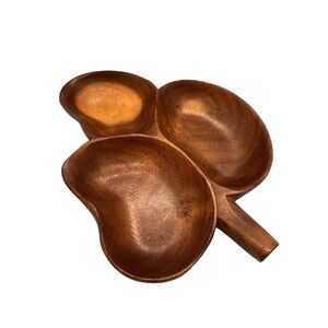 Vintage MCM Wooden Dish Divided 3 Section Nuts/Keys Food Hawaii Monkey Pod
